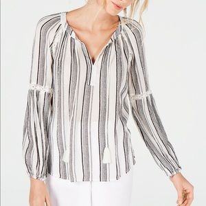 INC Shiny Striped Peasant Top - XL